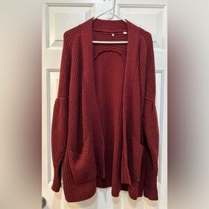 Anthropologie Knitted Knotted Burgundy Open Cardigan Sweater Sz S Holiday Casual